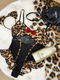 JolieElan · Sweet Leopard Strike · Sexy Leopard Print Mesh Perspective Cosplay One-piece Lingerie Set