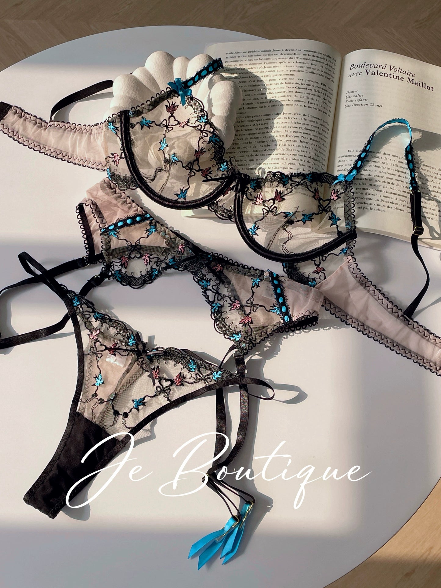 JolieElan · Throbbing · French Lace Embroidered Mesh Sexy Pure Lust Underwear Set