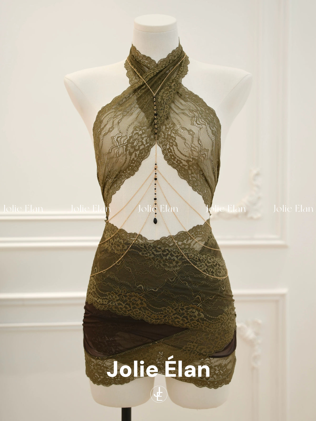 JolieElan · Desire Code · Royal Sister Sexy Neck Cross Lace Perspective Hollow High-end Underwear Skirt