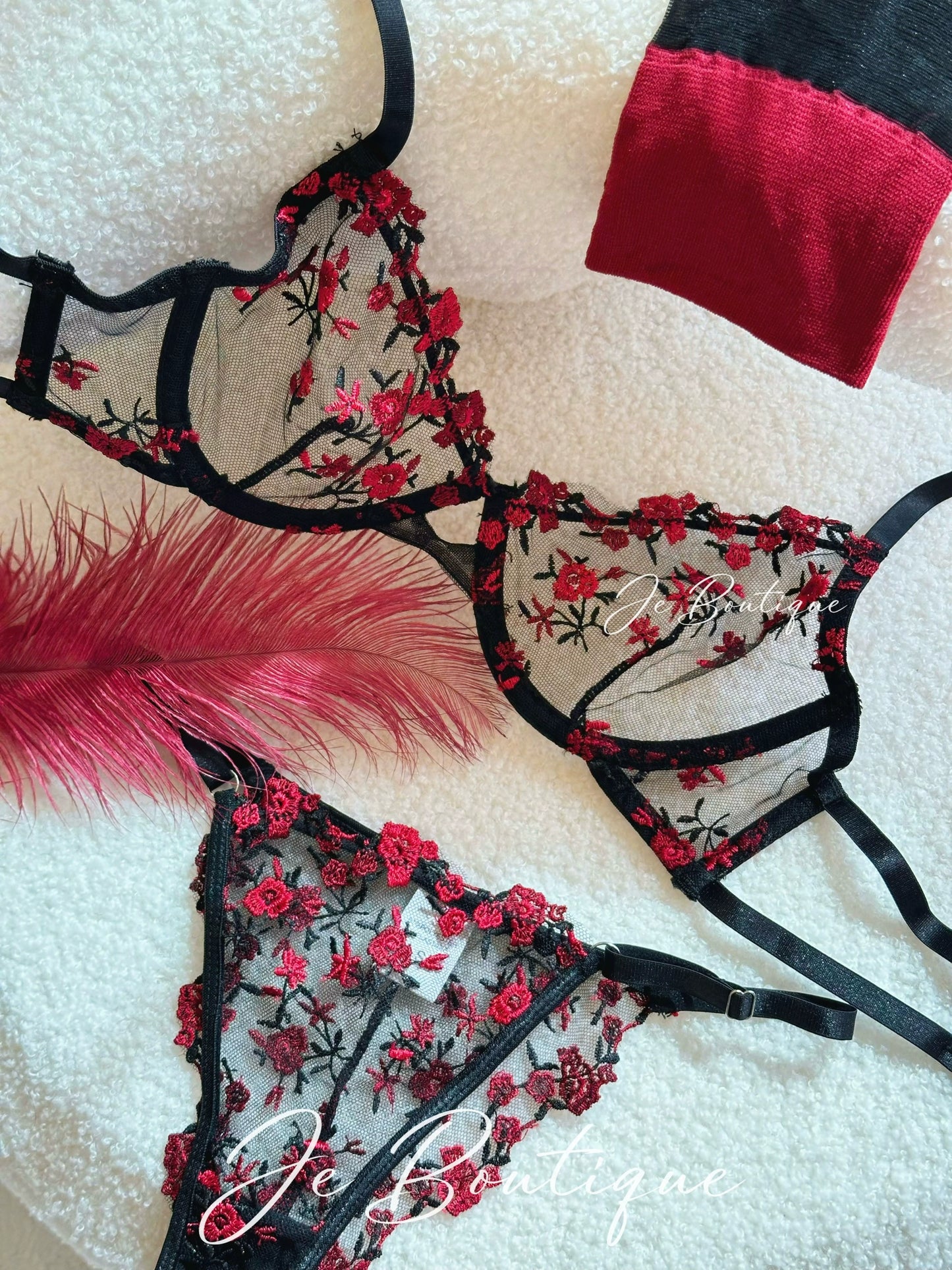 JolieElan Monet Garden French Lace Embroidered Mesh Sexy Perspective Pure Desire Underwear Set