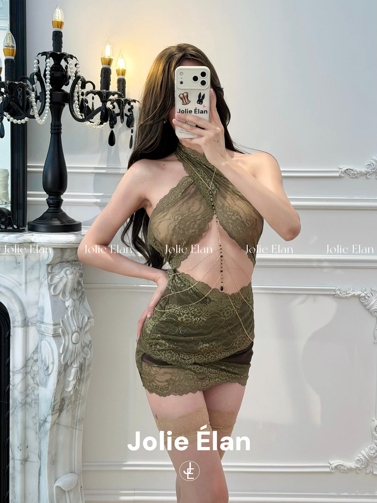JolieElan · Desire Code · Royal Sister Sexy Neck Cross Lace Perspective Hollow High-end Underwear Skirt