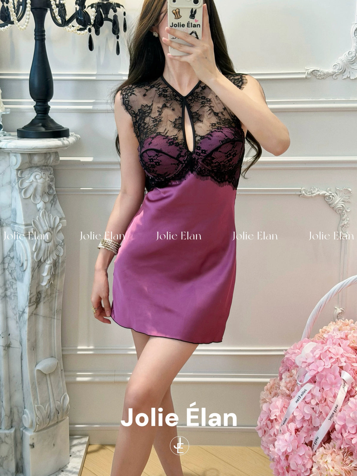 JolieElan Nanfa Rose French Pure Lace Sexy Silky Collected Chest Pad Pajamas Loungewear