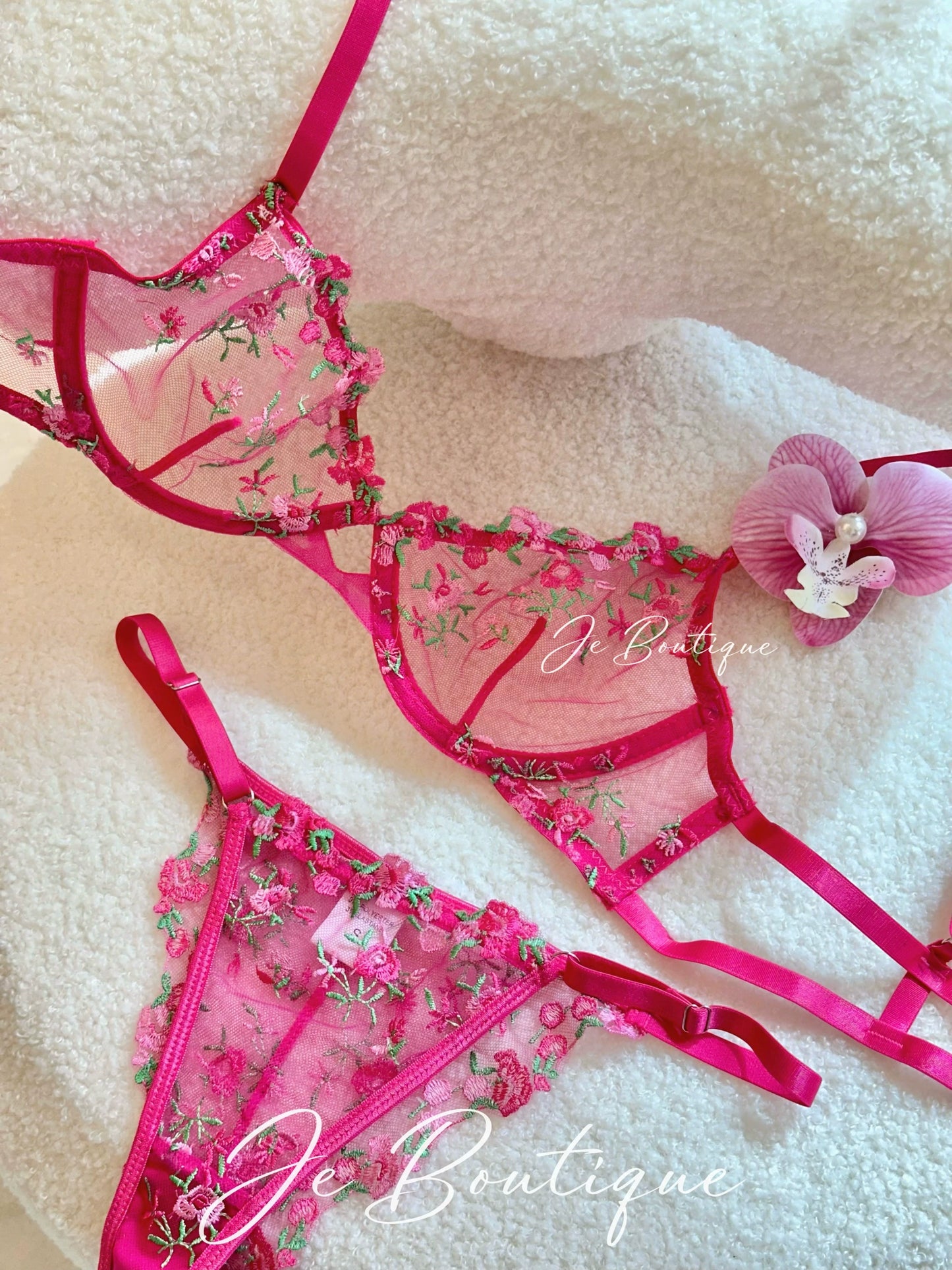 JolieElan Monet Garden French Lace Embroidered Mesh Sexy Perspective Pure Desire Underwear Set