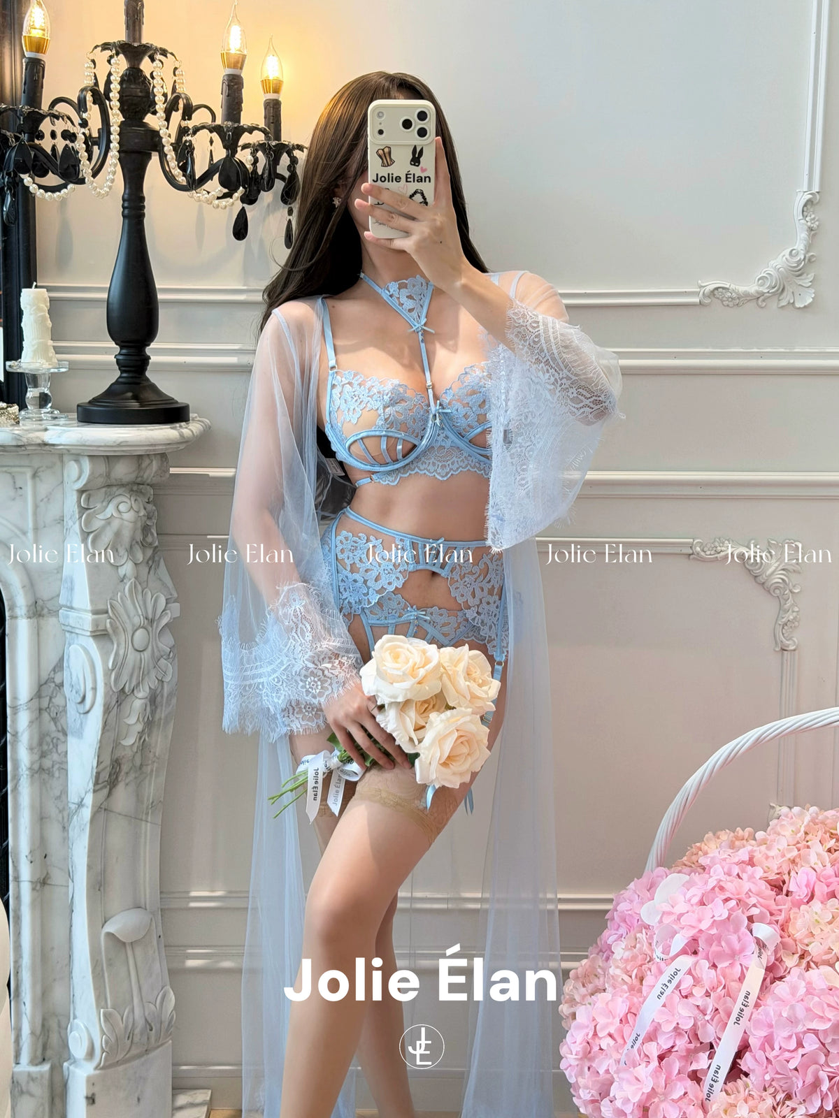 JolieElan · Roman Holiday · French Sexy Lace Heavy Industry Hollow Perspective Premium Underwear Set