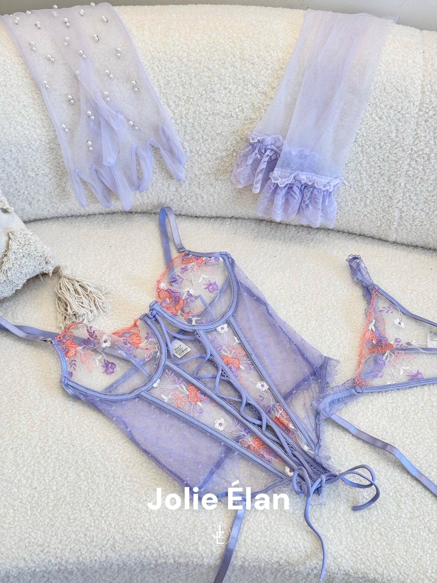 JolieElan · Encounter · Sexy fishbone mesh embroidered lace perspective premium French underwear set