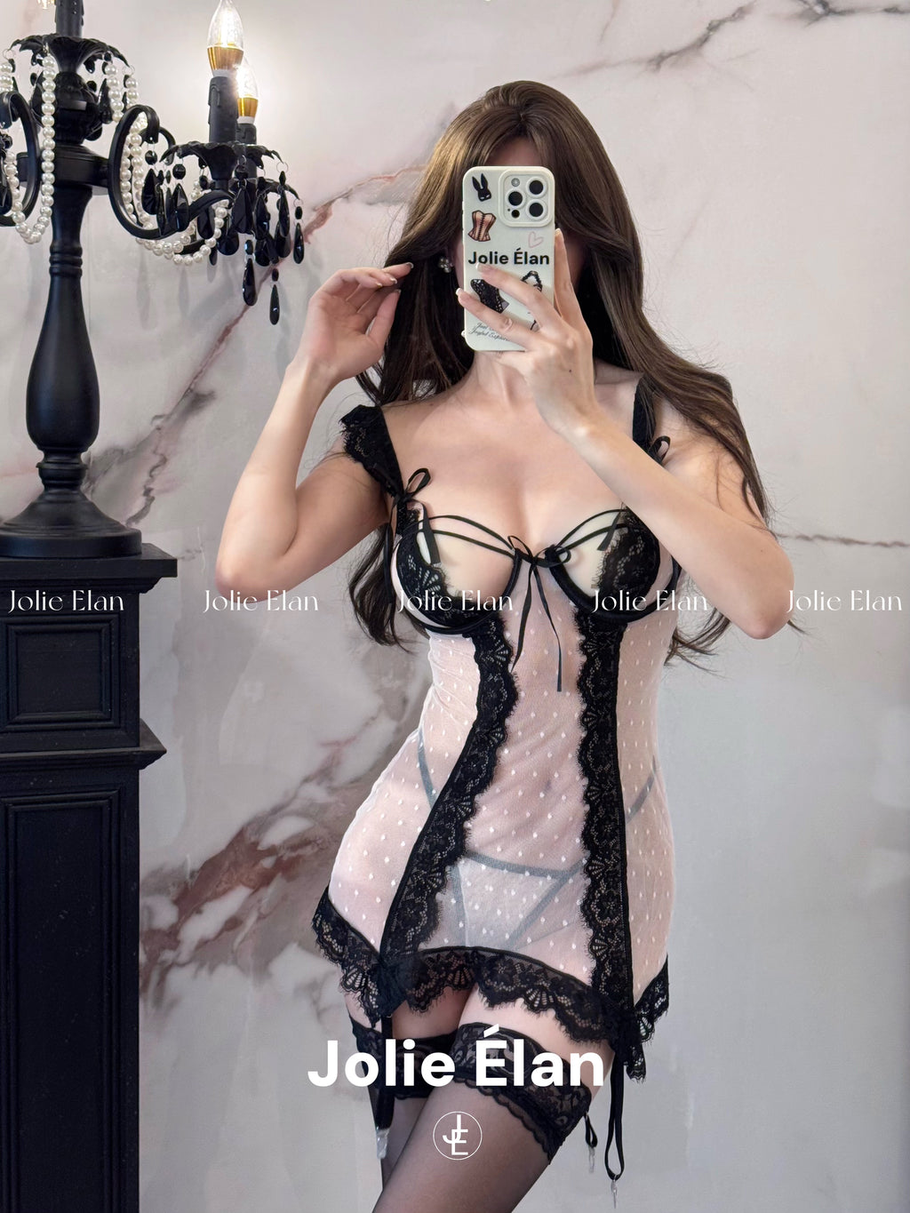 JolieElan · Sweetheart appointment · Sexy lace mesh pure desire temptation one-piece perspective underwear set