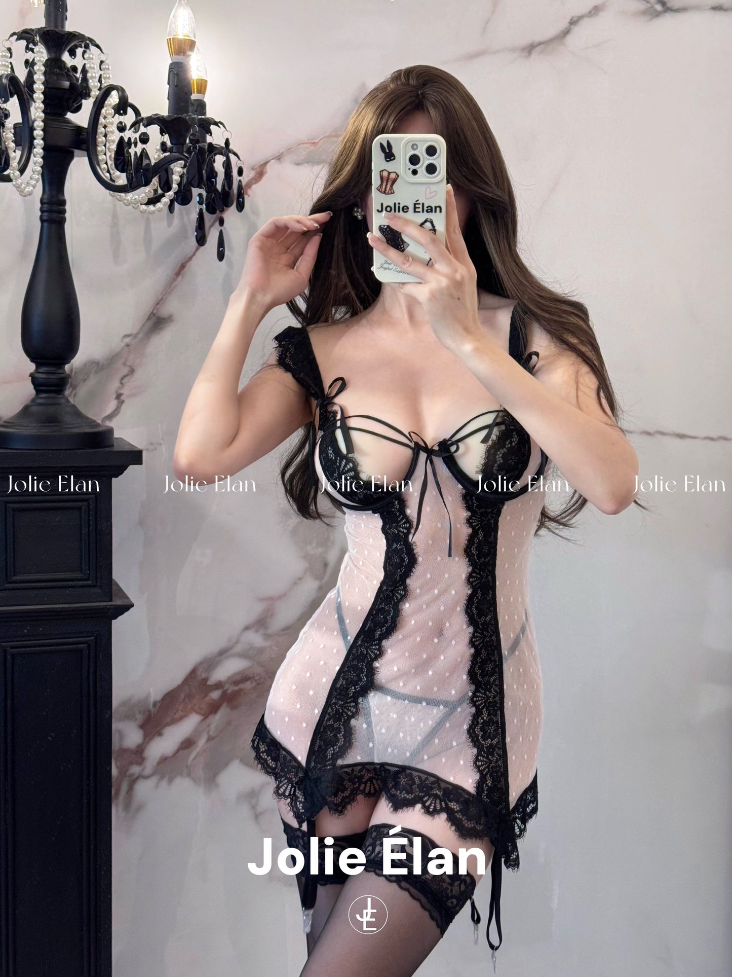 JolieElan · Sweetheart appointment · Sexy lace mesh pure desire temptation one-piece perspective underwear set