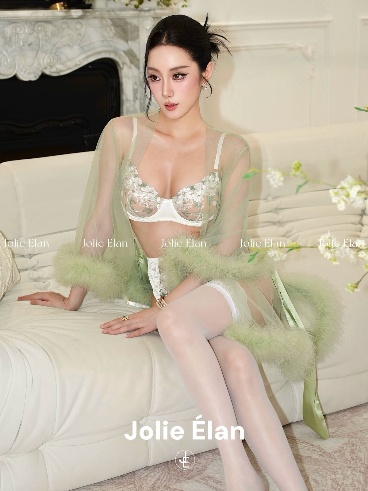 JolieElan · Dream love yarn · French light luxury sexy mesh yarn perspective firebird wool yarn robe nightgown morning robe