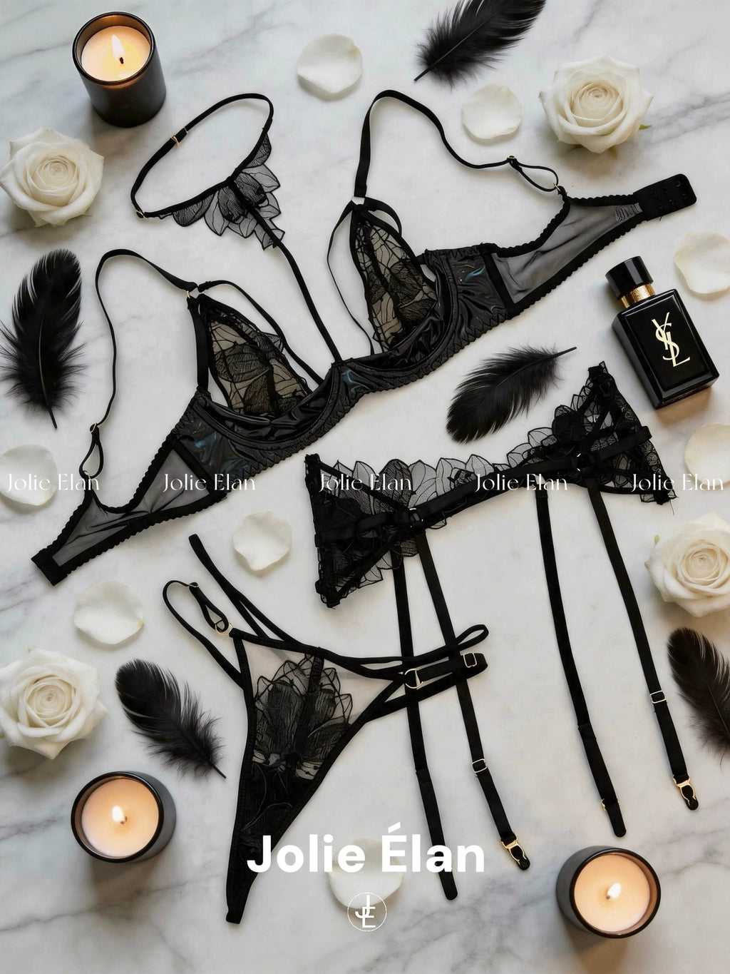 JolieElan · Personal Premeditation · AP French Royal Sister Sexy Lace Embroidered Leather Perspective Underwear Set
