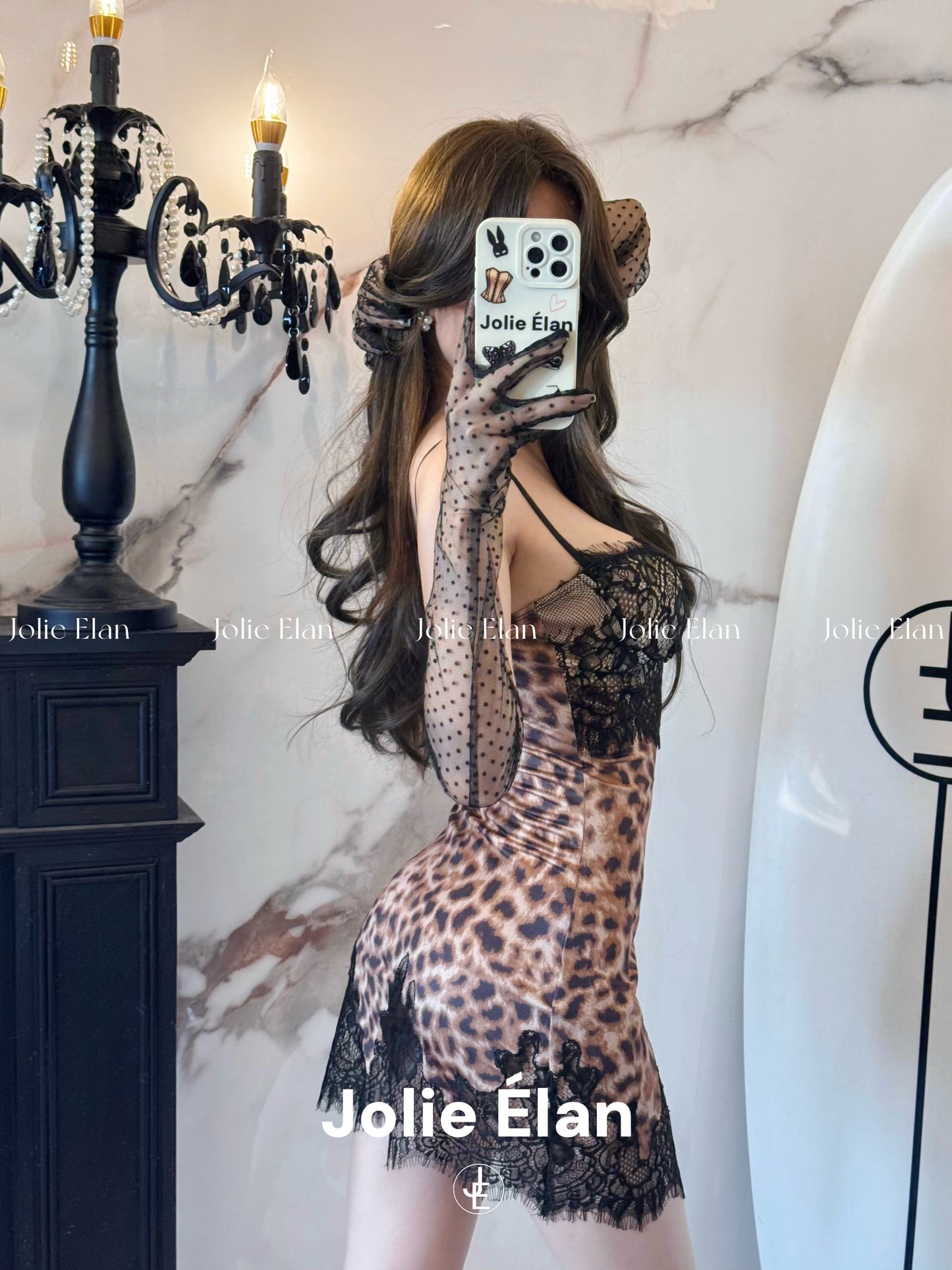 JolieElan · Miss Leopard Leopard · French Lace Leopard print stitching sexy suspender nightdress underwear set