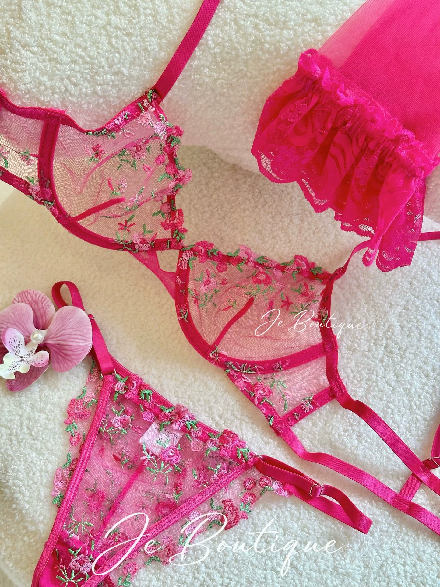 JolieElan Monet Garden French Lace Embroidered Mesh Sexy Perspective Pure Desire Underwear Set