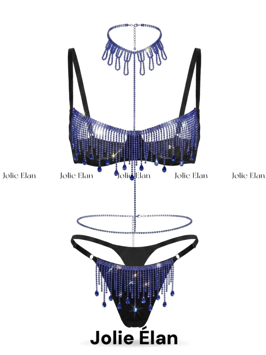 JolieElan · Peerless Beauty · Sexy Tassel Rhinestone Chain Hollow Gathering Explosive QQ Underwear Set