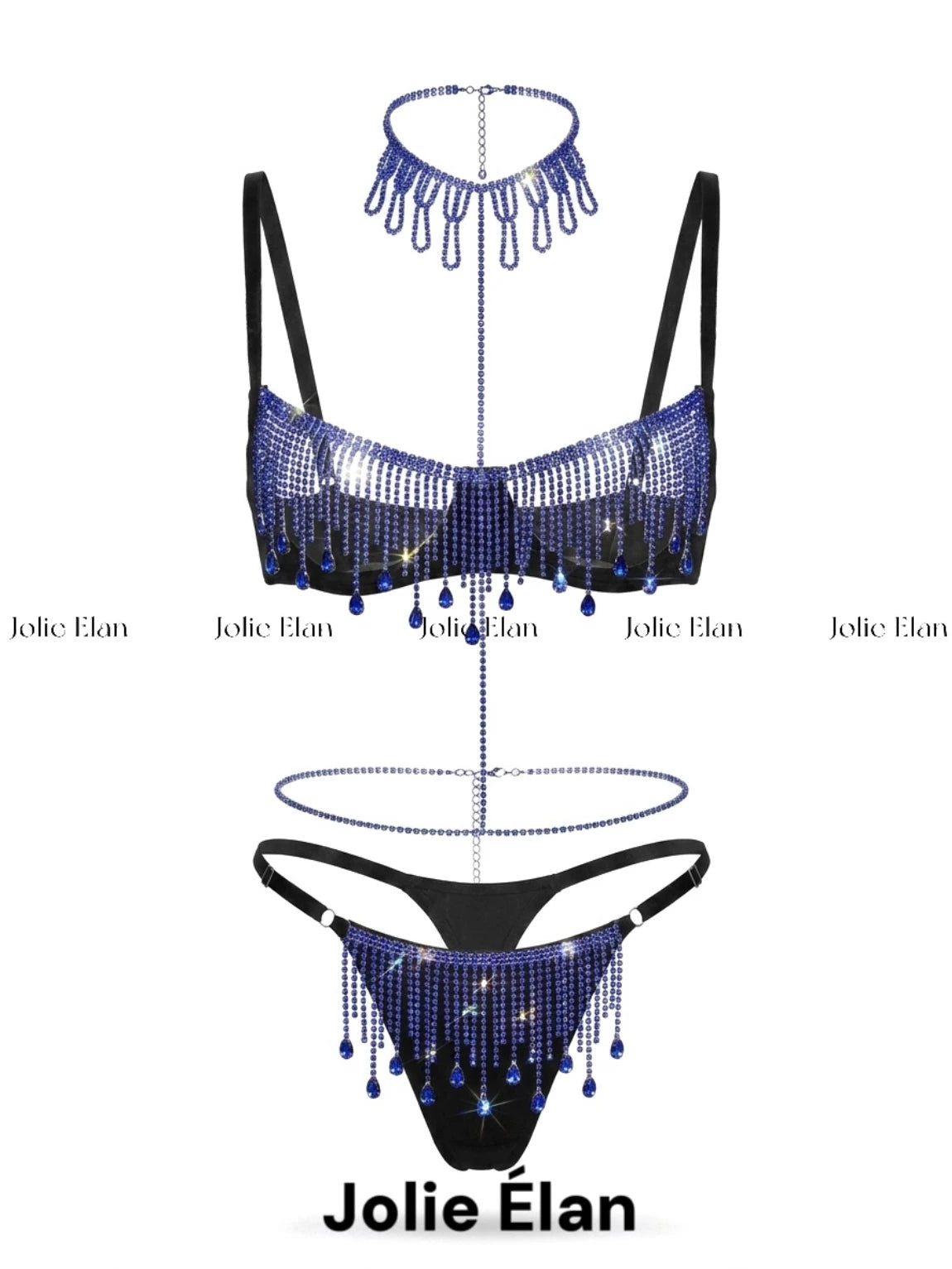 JolieElan · Peerless Beauty · Sexy Tassel Rhinestone Chain Hollow Gathering Explosive QQ Underwear Set