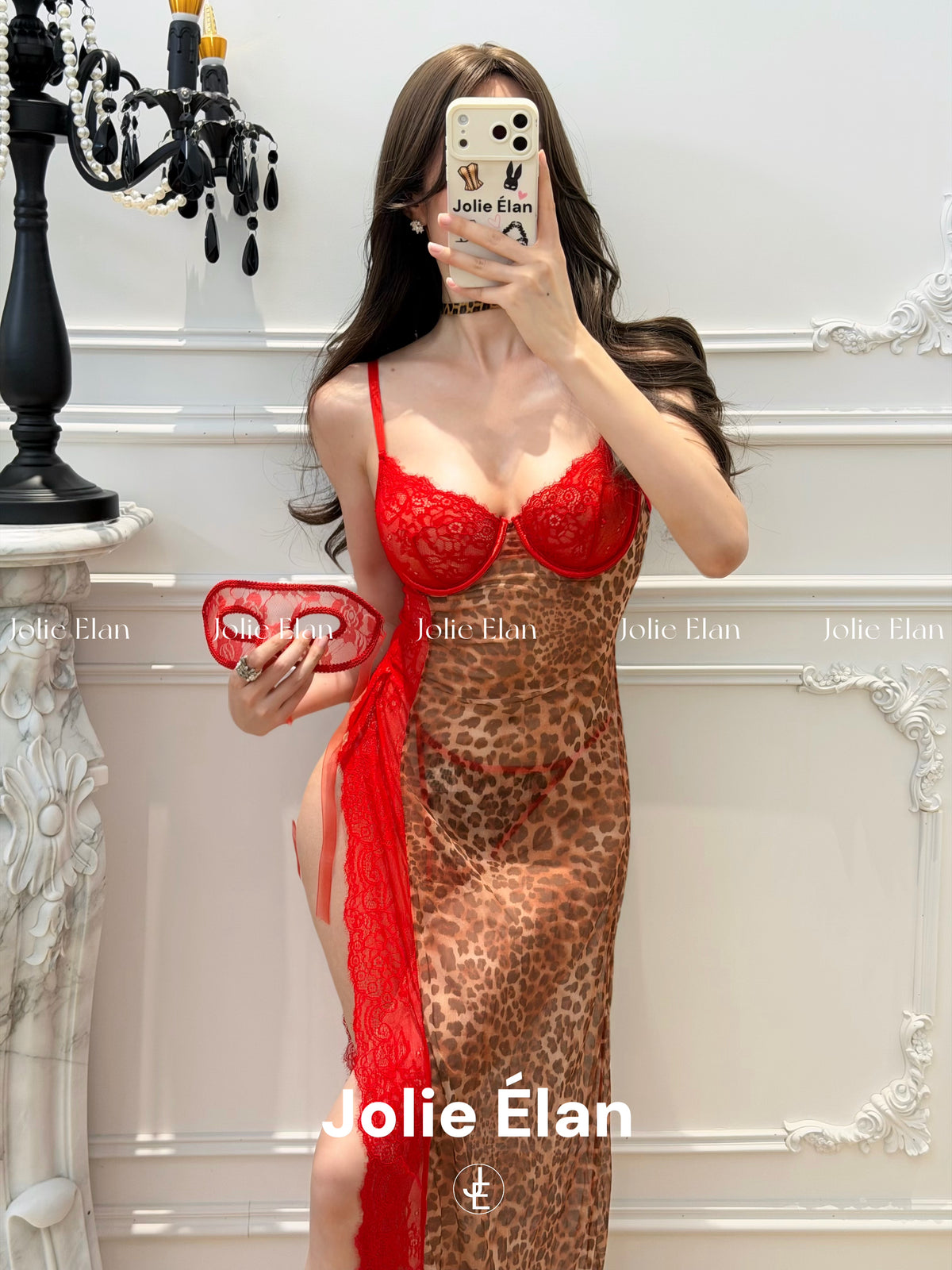 JolieElan · Cheetah Panther · Sexy Royal Sister Leopard Print Lace Perspective Slits Premium Underwear Set
