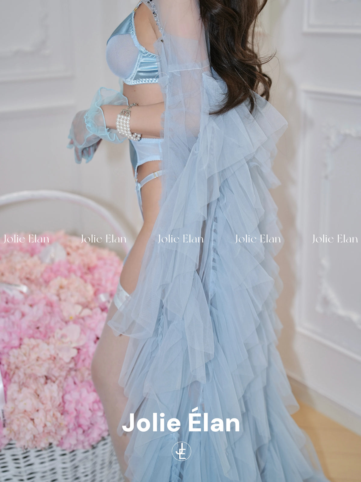 JolieElan · Fuchun Ruomeng · French Sexy Blue Mesh Perspective Premium Atmosphere Underwear Set