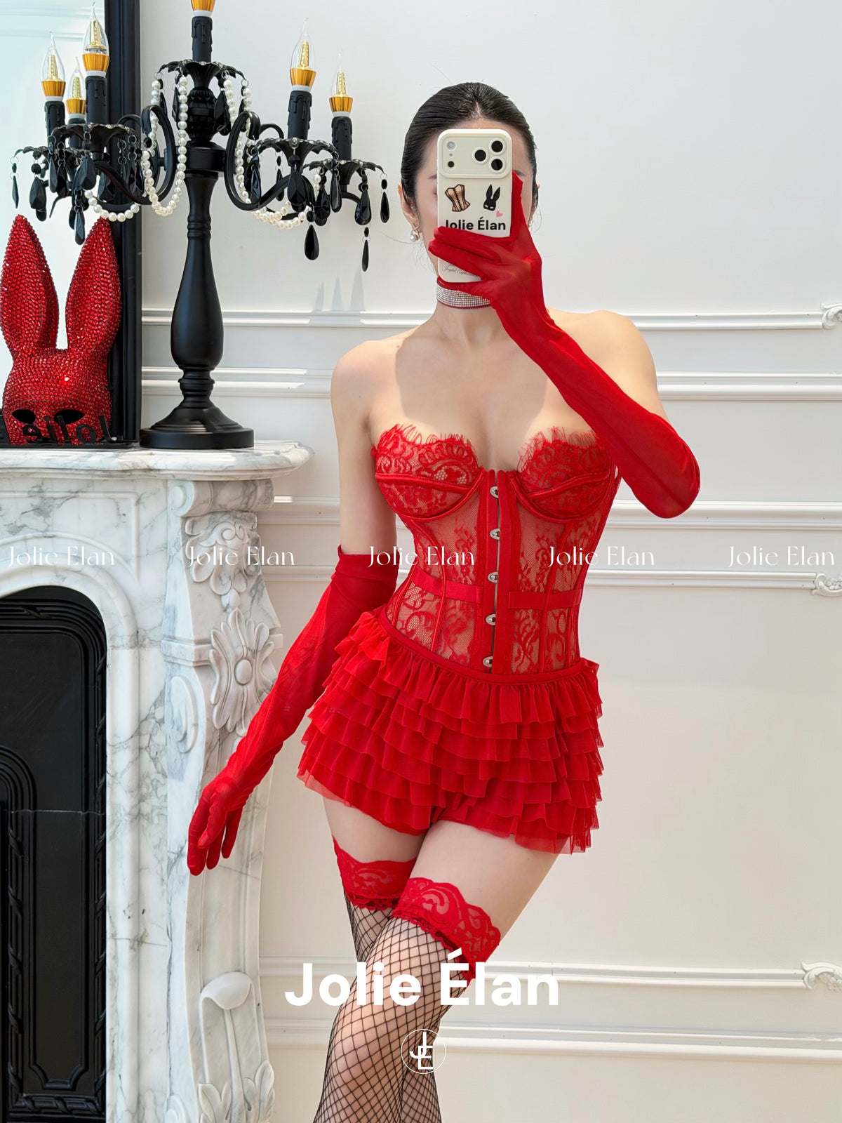 JolieElan Lace Dame Sexy Royal Sister Lace Perspective Fishbone Bust Premium Underwear Set